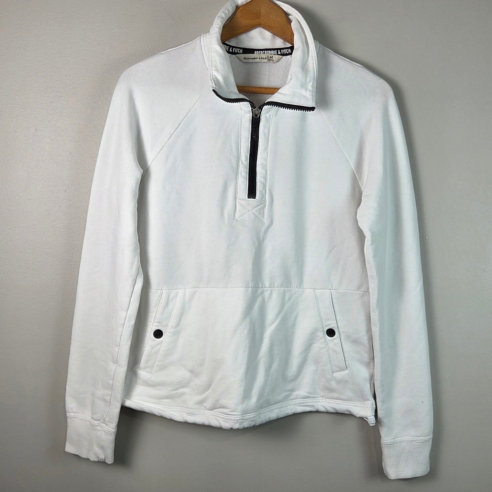 Abercrombie & Fitch Quarter Zip Sweatshirt Womens M White Excellent AF 92 Fleece